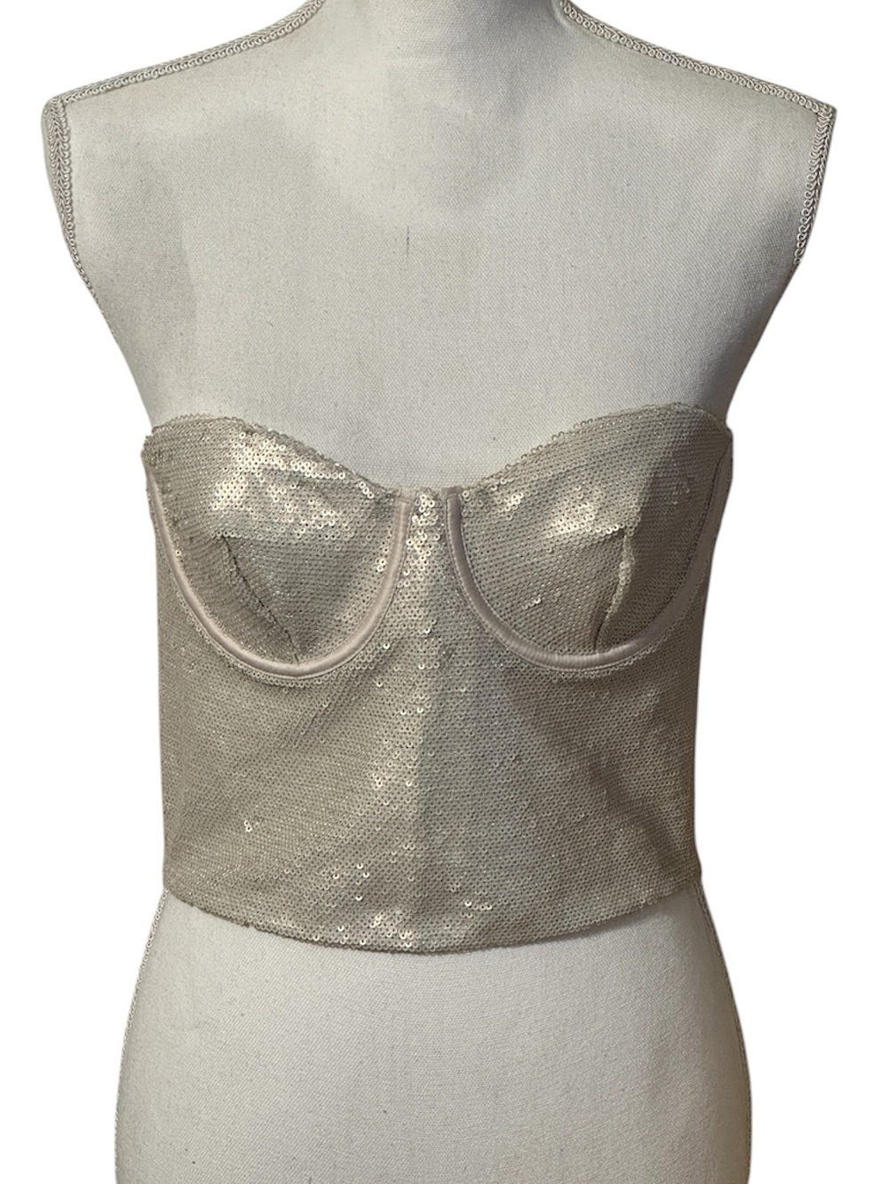 Zara Cream Sequin Corset Crop Top NWT